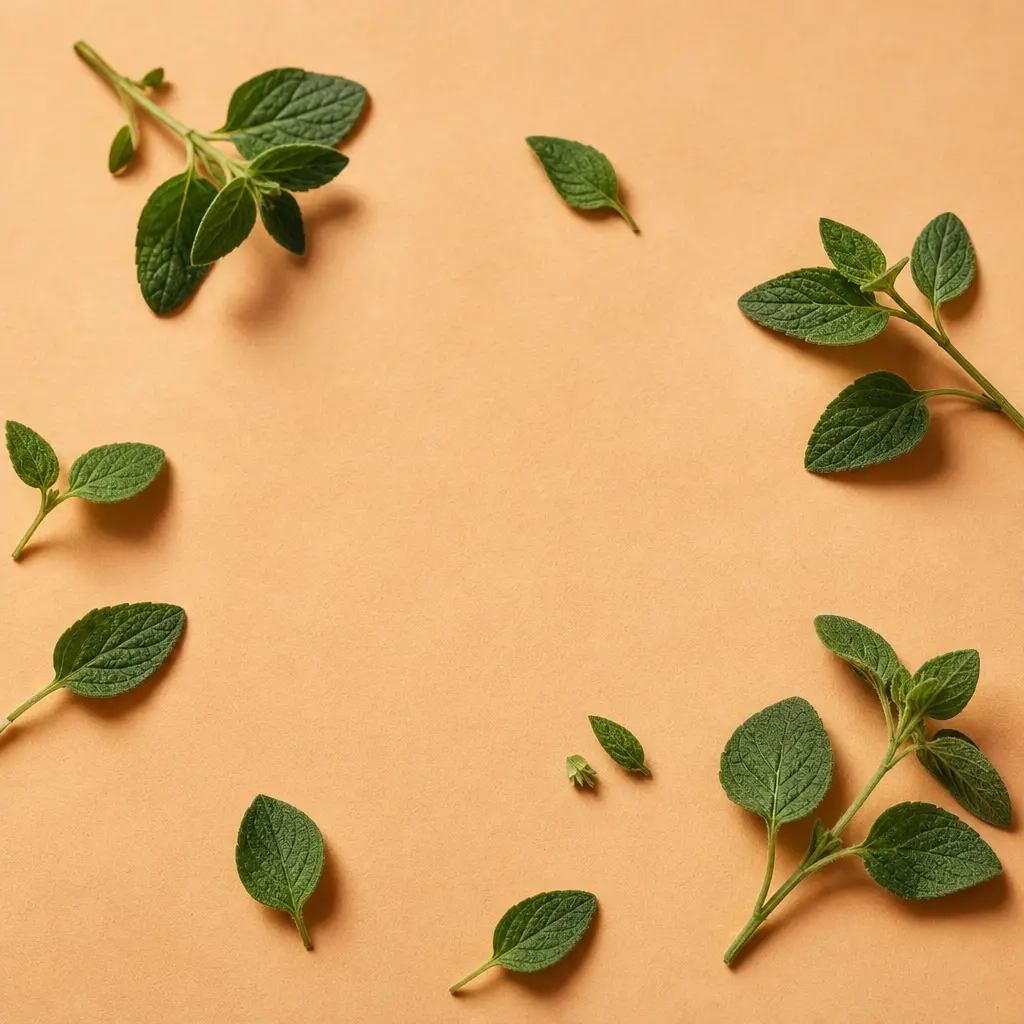 Fresh green herbs scattered on warm paper