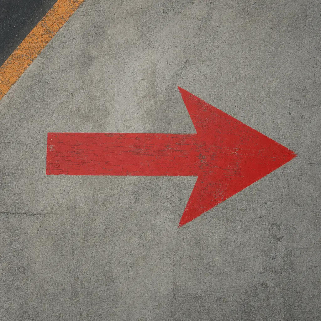 A red directional arrow painted on concrete