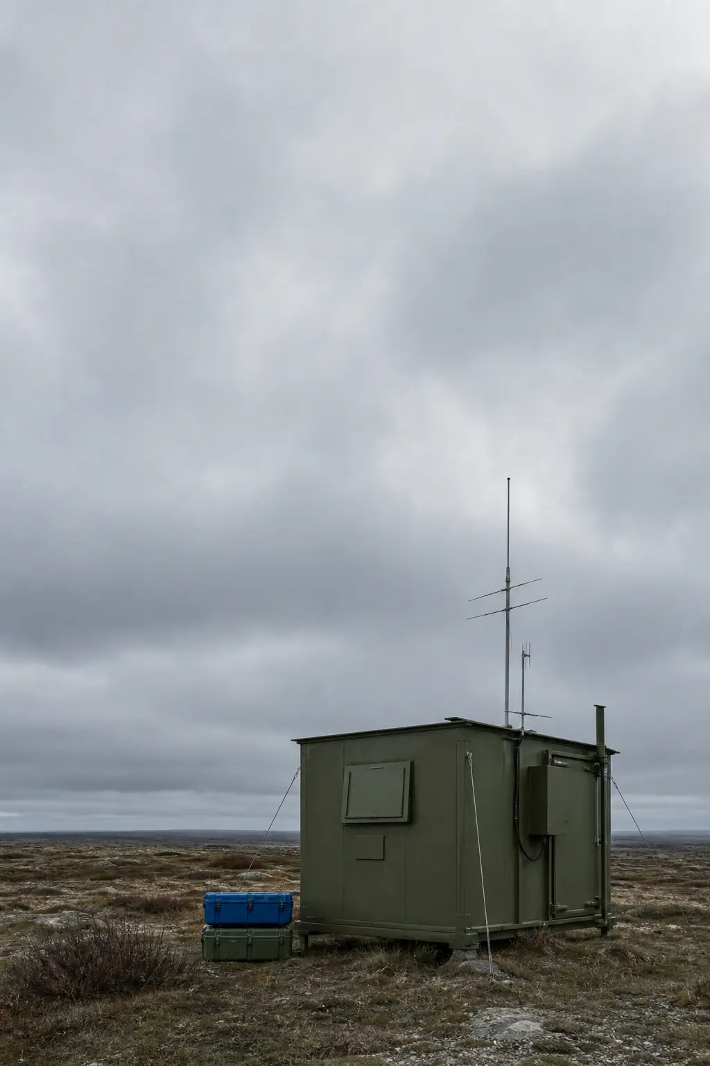 A field station under a heavy overcast sky