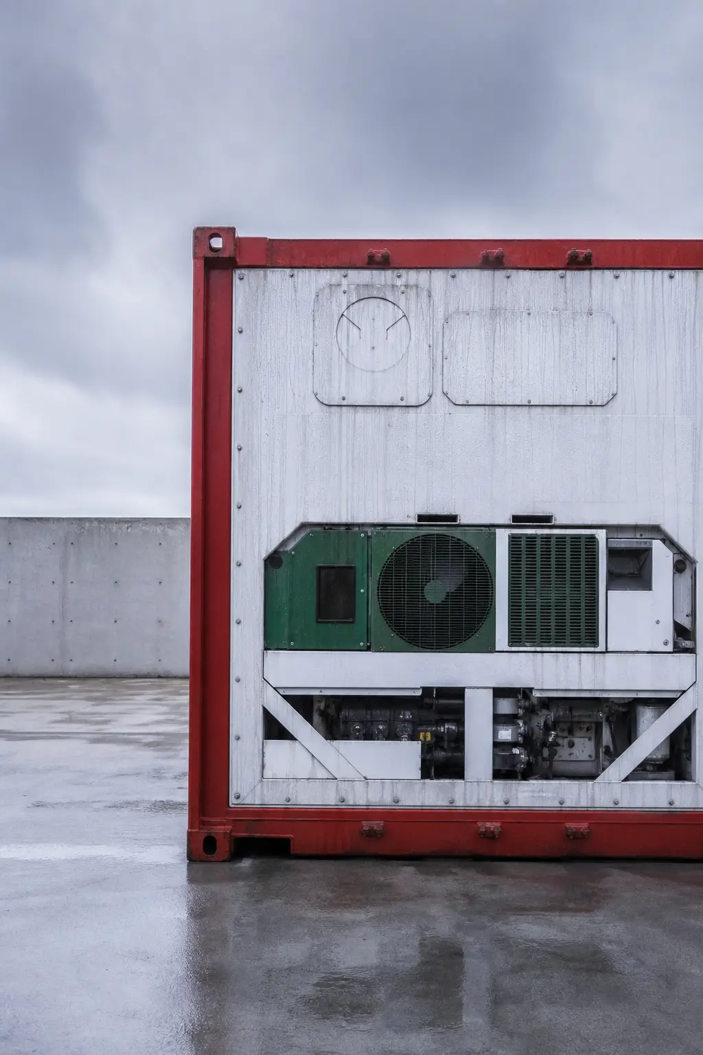 The refrigeration unit on the end of a shipping container