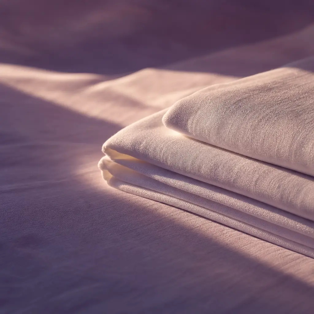 Close view of folded white linen on a bed