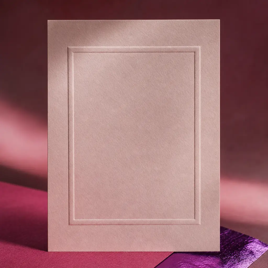 A single blush card with a deep blind-embossed border