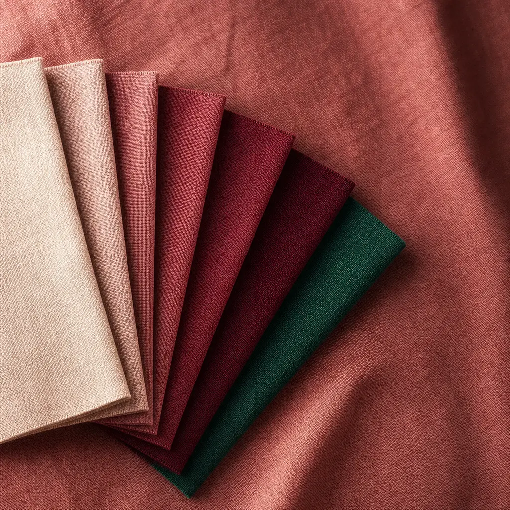 Fabric swatches fanned from blush to deep rose