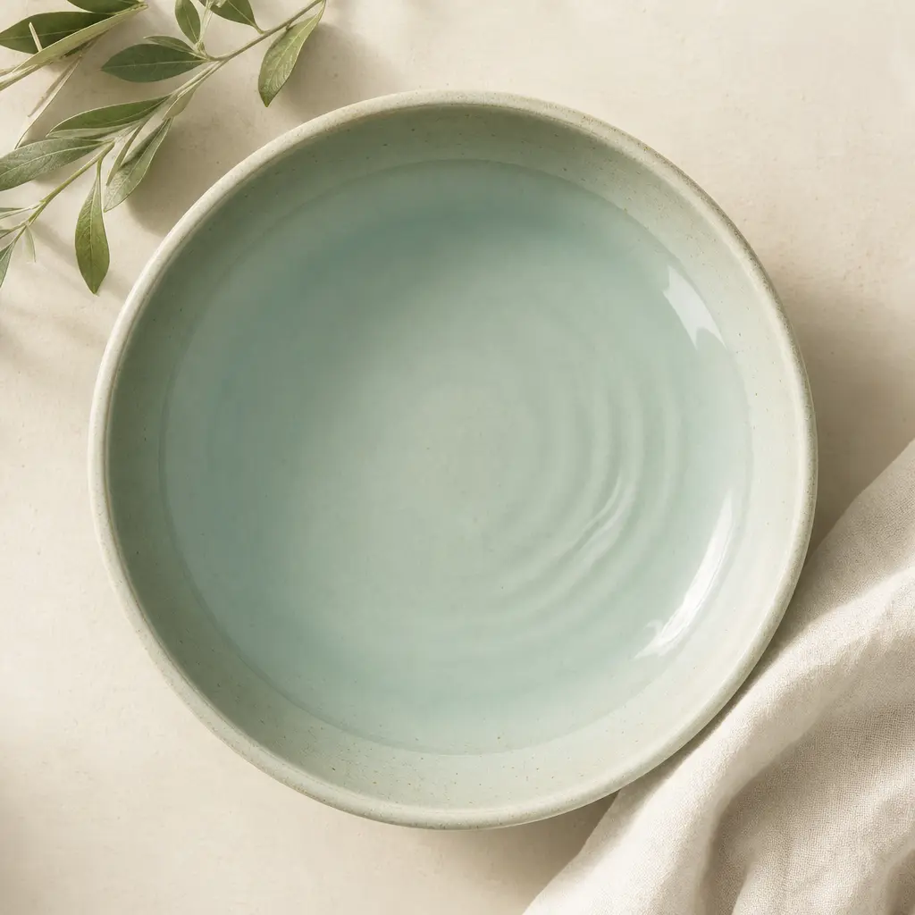Still water in a pale teal basin catching soft light