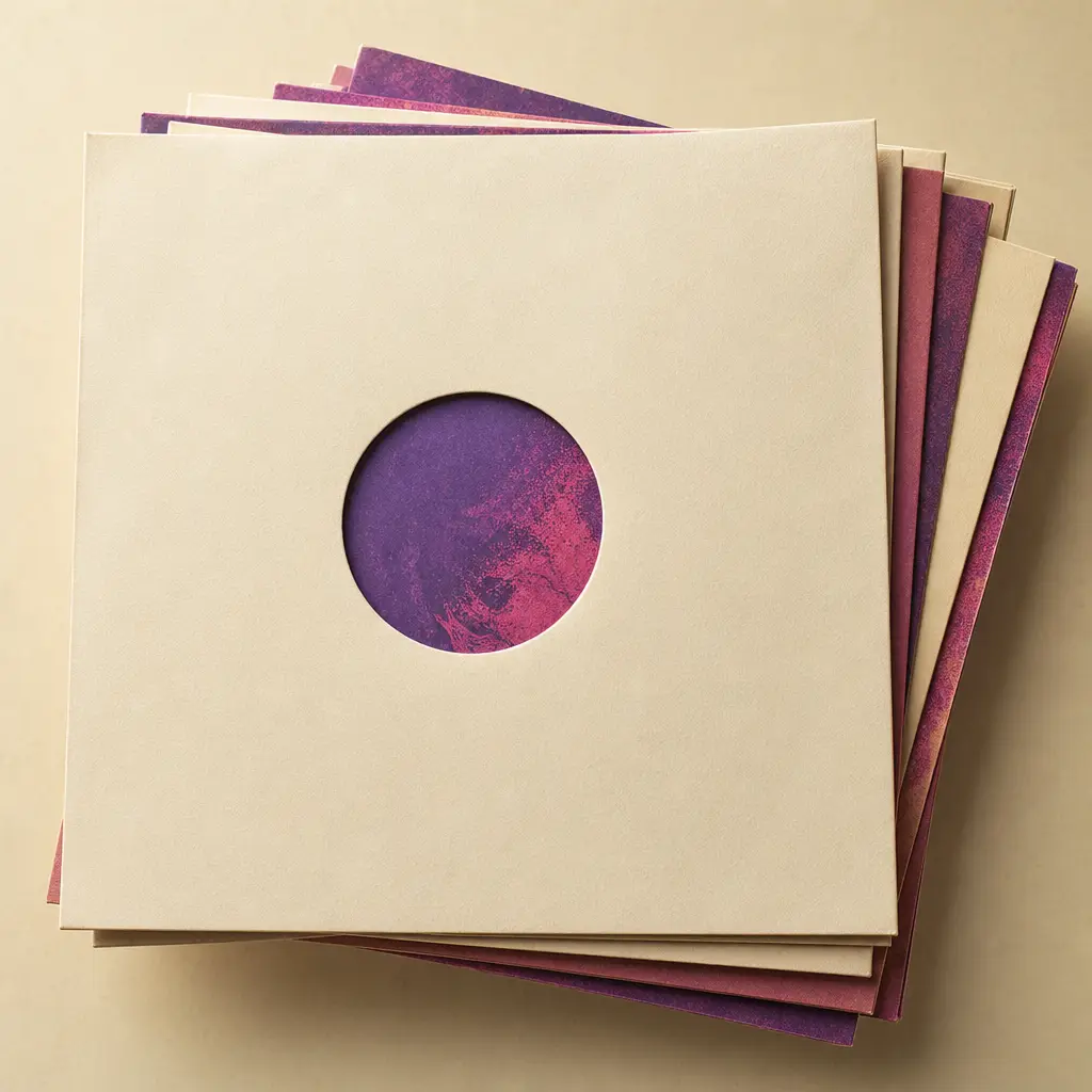 A stack of blank cream record sleeves seen from the front