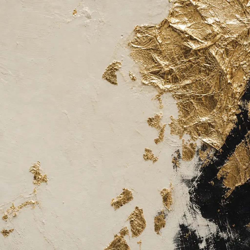Torn gold leaf on an ivory ground